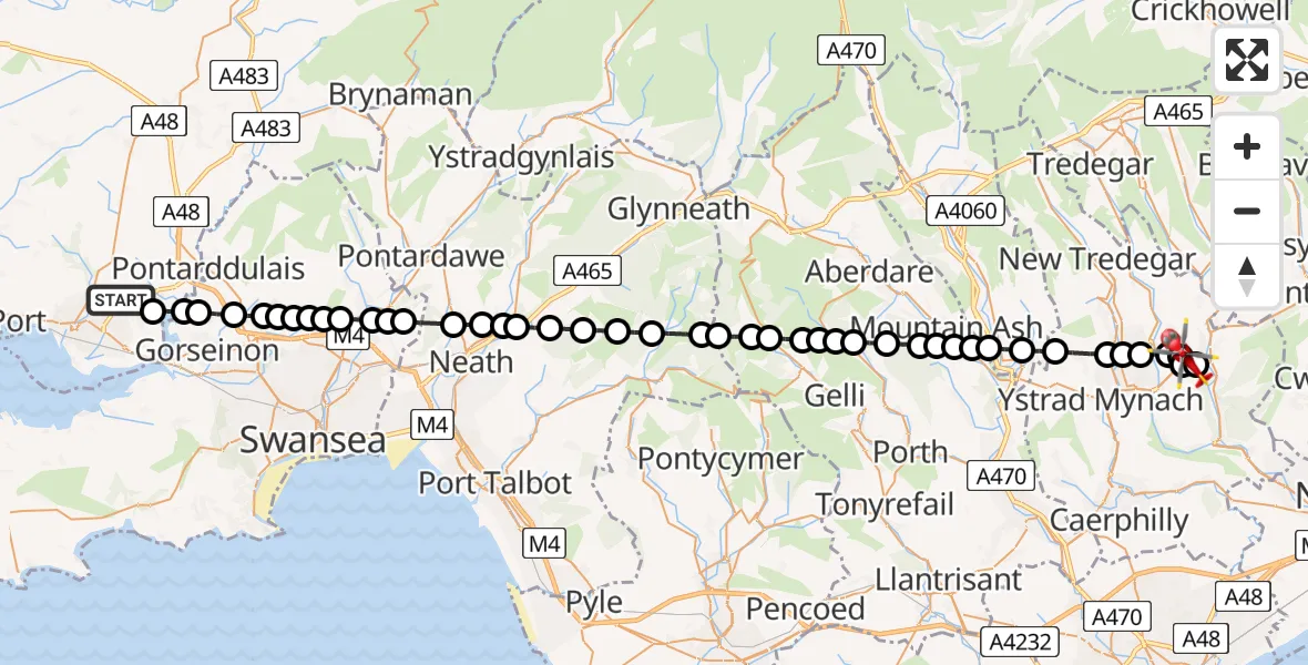 Flight route Air Ambulance Helicopter Dafen - Newbridge, 02 July 2026, 09:21
