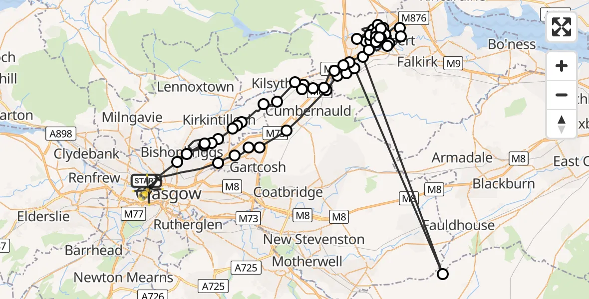 Flight route Police Helicopter Glasgow - Glasgow, 02 July 2026, 09:29