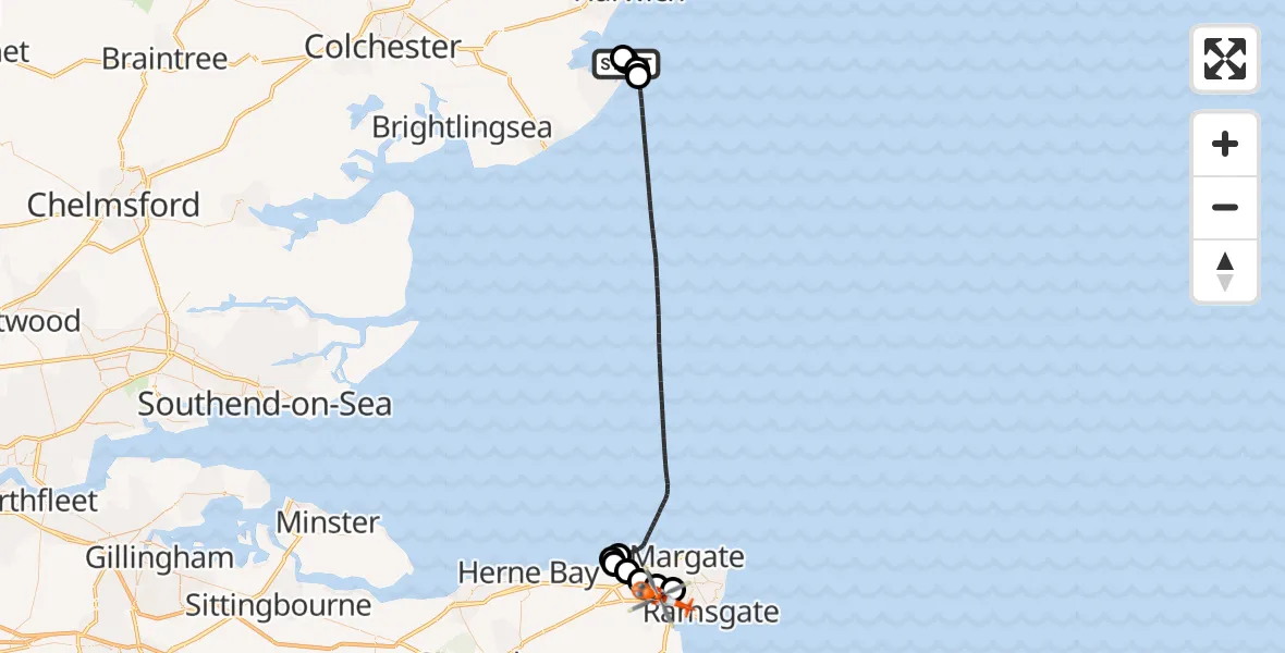 Flight route Coastguard Helicopter Tendring - Manston Airport, 02 July 2026, 09:42