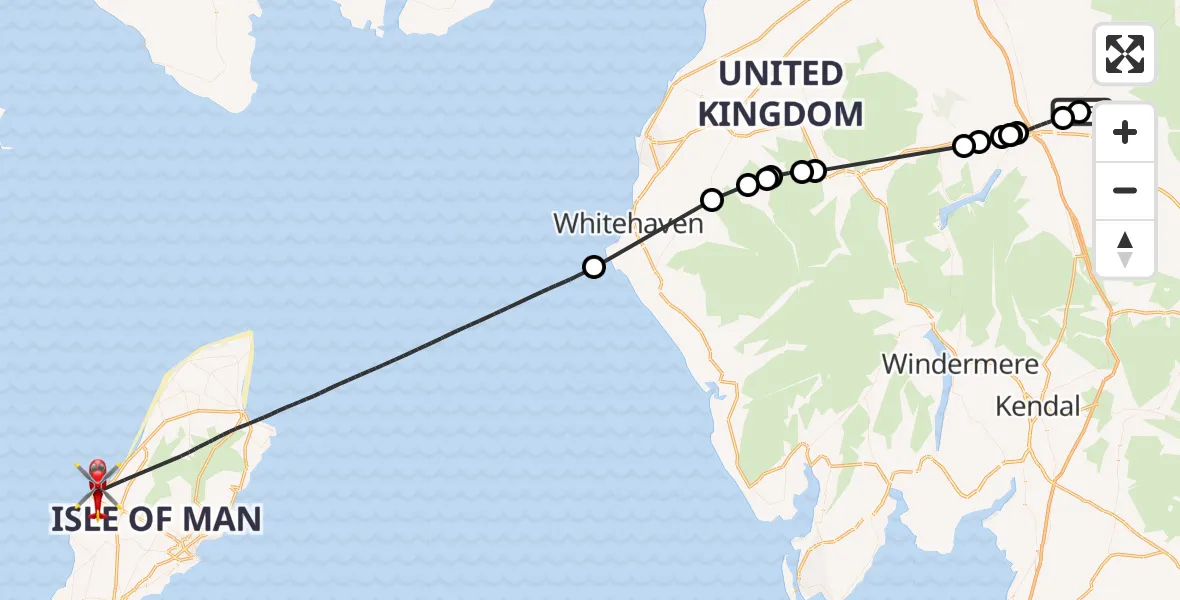 Flight route Air Ambulance Helicopter Langwathby - Irish Sea, 02 July 2026, 10:03