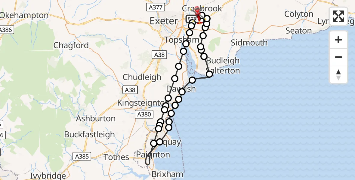 Flight route Air Ambulance Helicopter Exeter International Airport - Exeter International Airport, 02 July 2026, 10:10