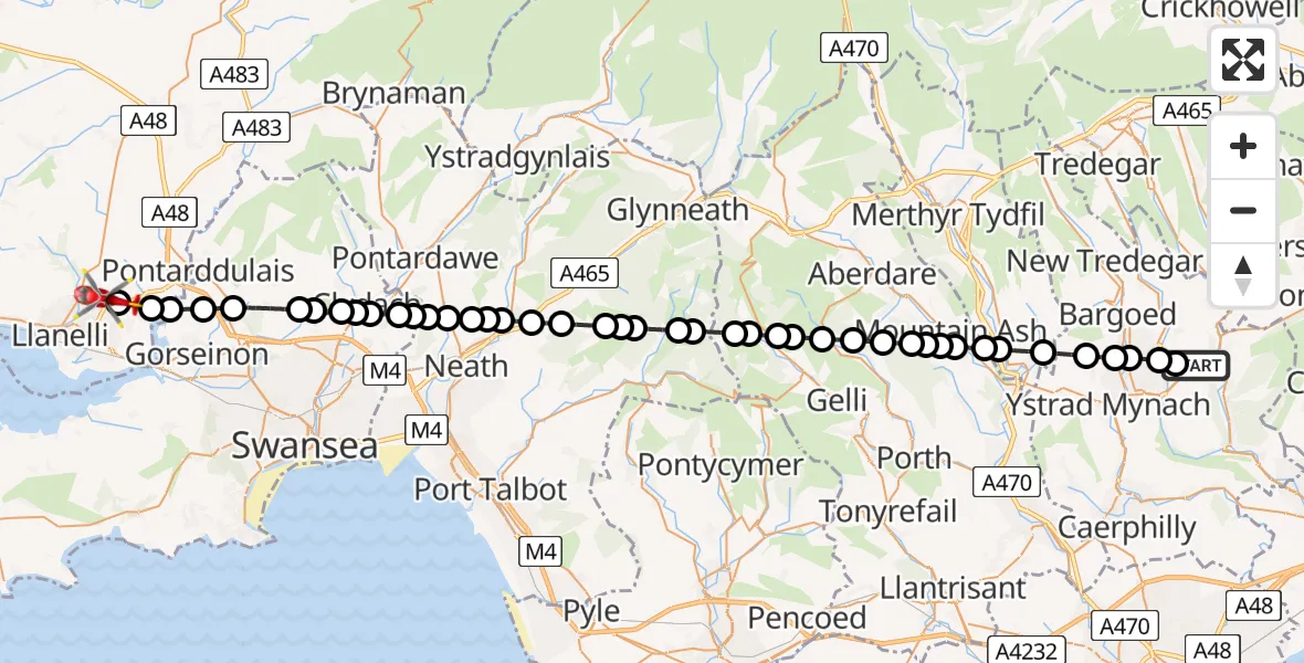 Flight route Air Ambulance Helicopter Newbridge - Dafen, 02 July 2026, 10:22