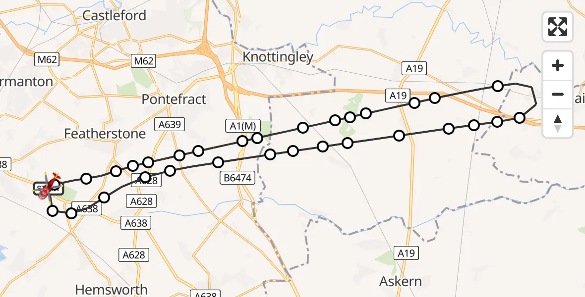 Flight route Air Ambulance Helicopter YAA Nostell Helicopter Port - YAA Nostell Helicopter Port, 02 July 2026, 10:46