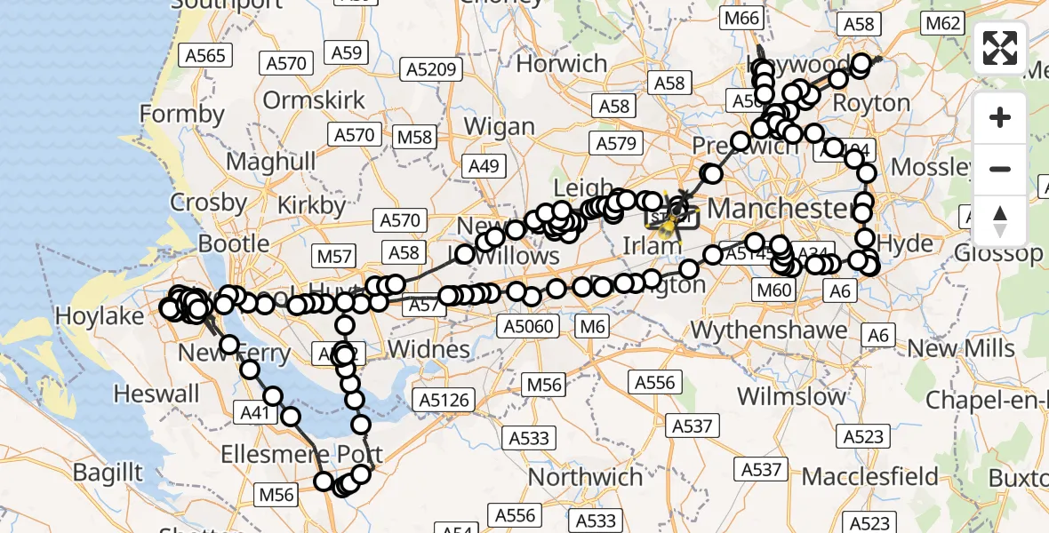 Flight route Police Helicopter Manchester Barton Aerodrome - Irlam, 02 July 2026, 11:34