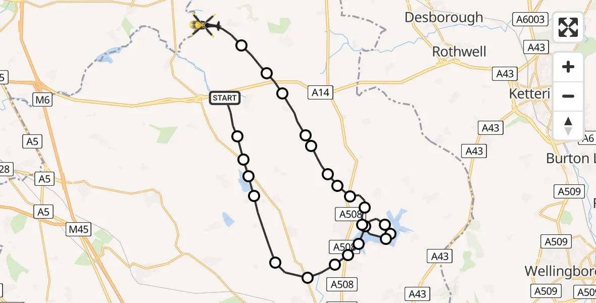 Flight route Police Helicopter Naseby - Sibbertoft, 02 July 2026, 12:23