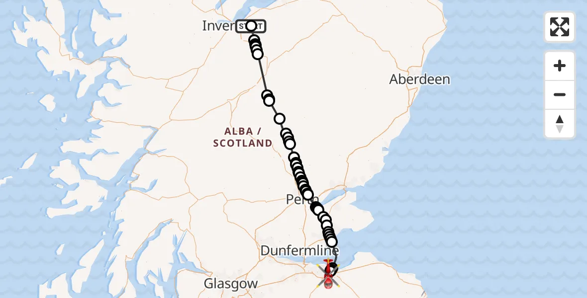 Flight route Air Ambulance Helicopter Newlands of Culloden - Royal Infirmary Edinburgh, 02 July 2026, 13:29