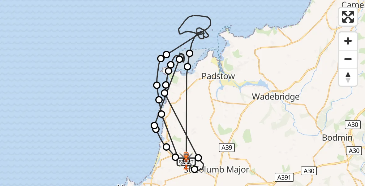 Flight route Coastguard Helicopter Cornwall Airport Newquay - Cornwall Airport Newquay, 02 July 2026, 14:05