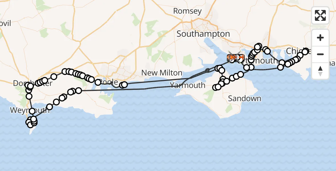 Flight route Coastguard Helicopter Solent Airport - Solent Airport, 02 July 2026, 14:20