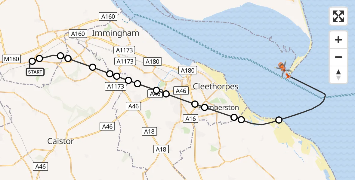 Flight route Coastguard Helicopter Barnetby le Wold - North Sea, 02 July 2026, 14:33