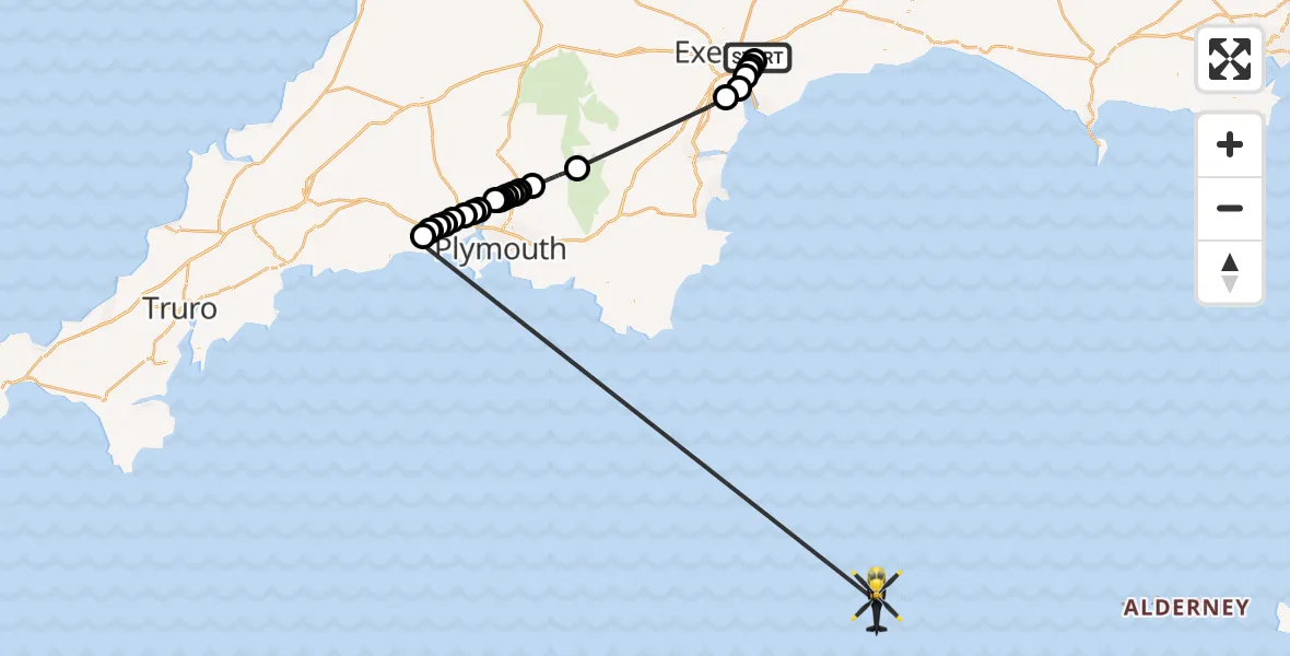 Flight route Police Helicopter East Devon - English Channel, 02 July 2026, 14:39