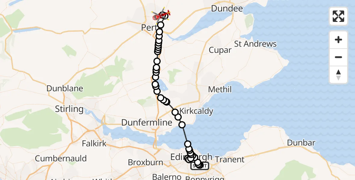 Flight route Air Ambulance Helicopter RIE Rooftop - Perth/Scone Airport, 02 July 2026, 14:55