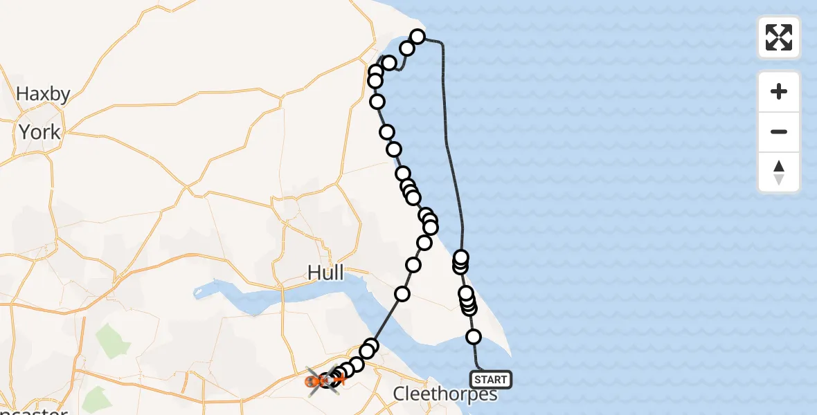 Flight route Coastguard Helicopter North Sea - Humberside Airport, 02 July 2026, 14:55