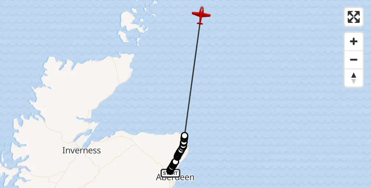 Flight route Air Ambulance Aircraft Aberdeen International Airport - North Sea, 02 July 2026, 15:00