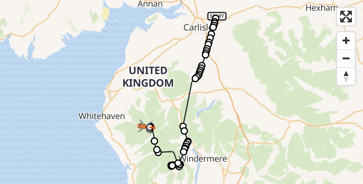 Flight route Coastguard Helicopter Carlisle Lake District Airport - Ennerdale and Kinniside, 02 July 2026, 15:09