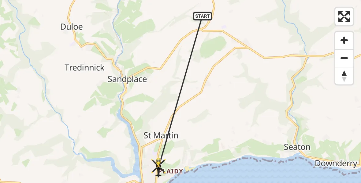 Flight route Police Helicopter St. Keyne and Trewidland - Looe, 02 July 2026, 15:12