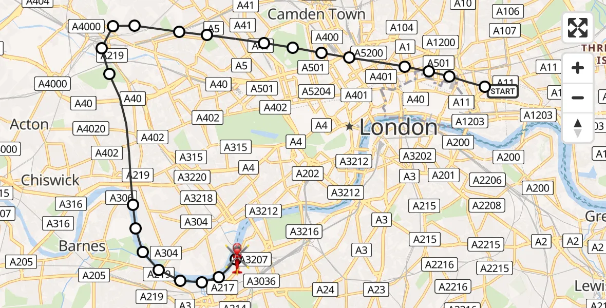 Flight route Air Ambulance Helicopter Royal London Hospital - London Heliport, 02 July 2026, 15:34