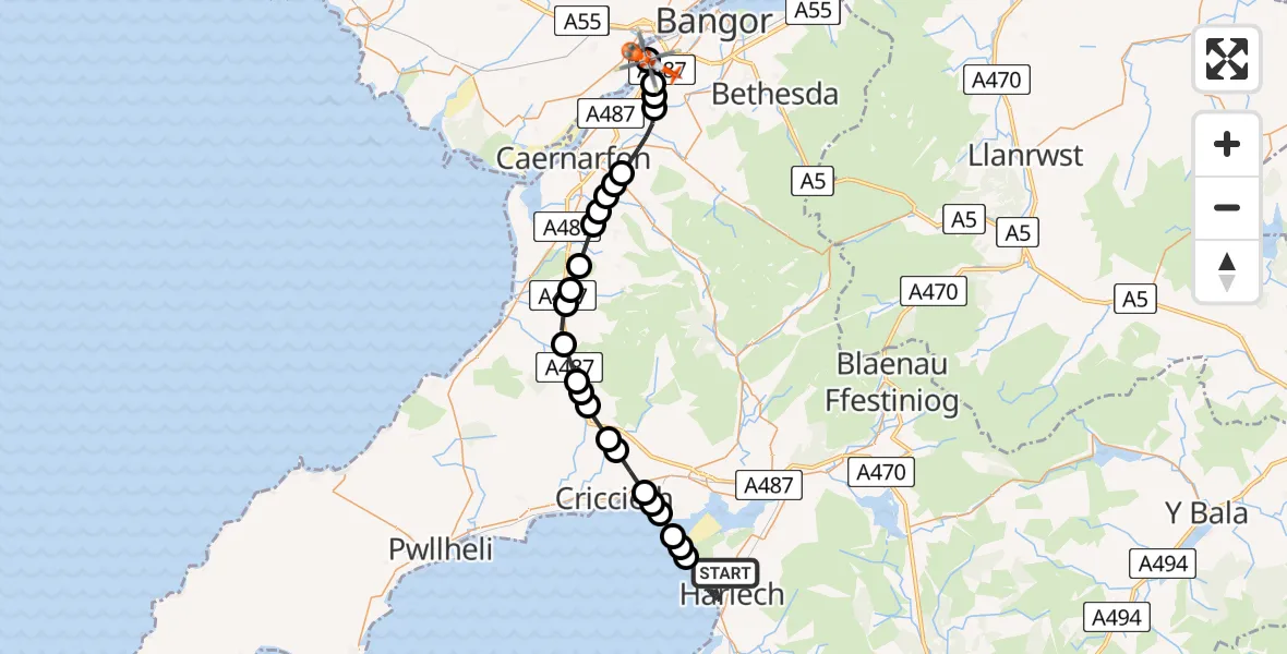 Flight route Coastguard Helicopter Harlech - Pentir, 02 July 2026, 16:08