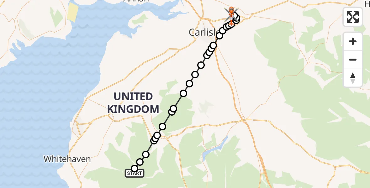 Flight route Coastguard Helicopter Ennerdale and Kinniside - Carlisle Lake District Airport, 02 July 2026, 16:27