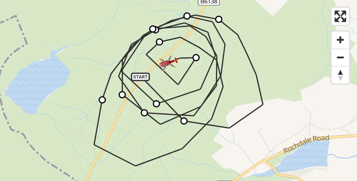 Flight route Air Ambulance Helicopter Hebden Royd - Hebden Royd, 02 July 2026, 16:47
