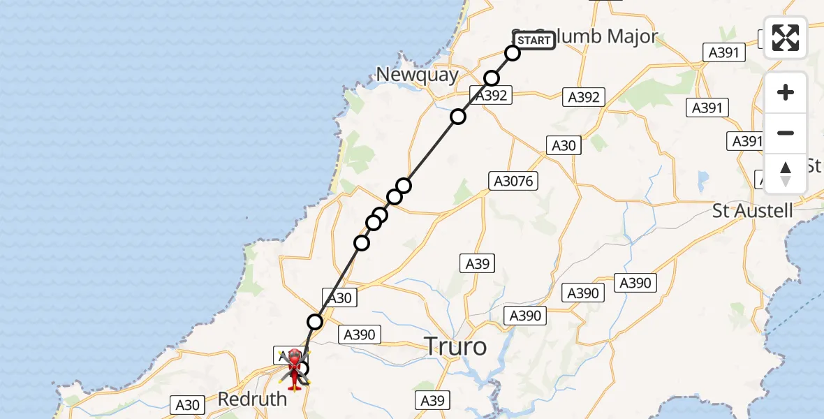 Flight route Air Ambulance Helicopter Cornwall Airport Newquay - Scorrier, 02 July 2026, 16:50