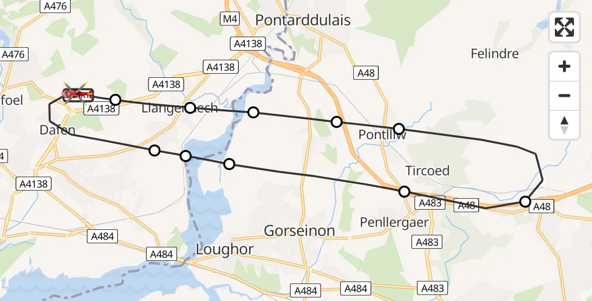 Flight route Air Ambulance Helicopter Dafen - Dafen, 02 July 2026, 17:01
