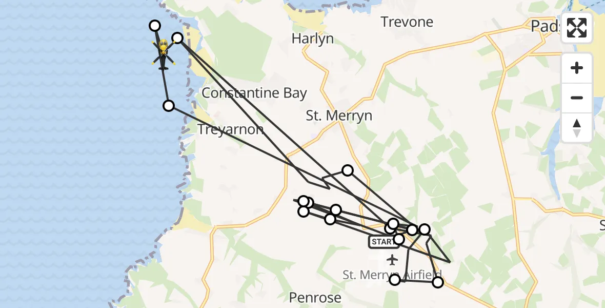 Flight route Police Helicopter RNAS St. Merryn - Constantine Bay, 02 July 2026, 17:05