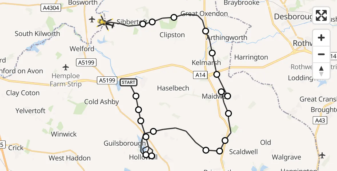 Flight route Police Helicopter Naseby - Sulby, 02 July 2026, 17:09