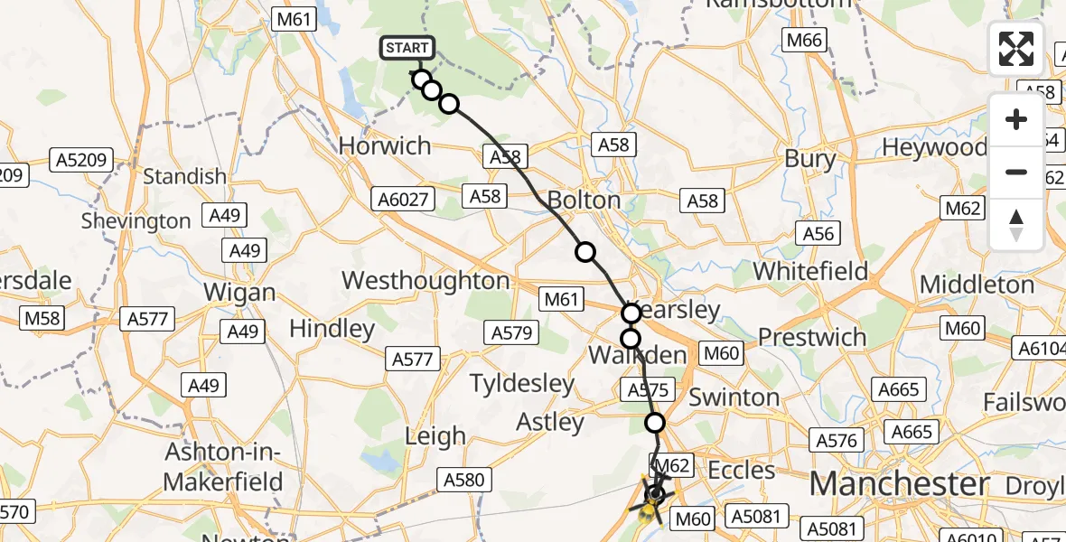 Flight route Police Helicopter Chorley - Irlam, 02 July 2026, 17:12