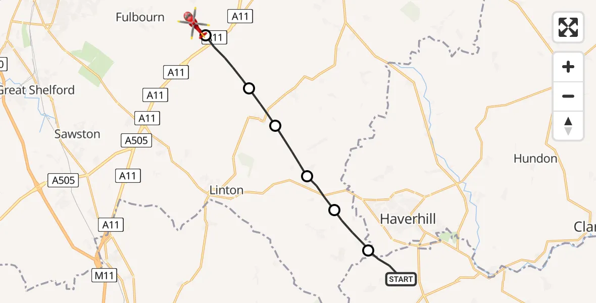 Flight route Air Ambulance Helicopter Braintree - Great Wilbraham, 02 July 2026, 17:21