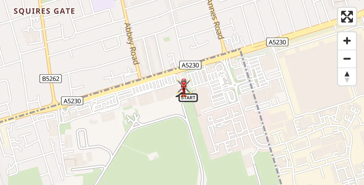 Flight route Air Ambulance Helicopter Blackpool Airport - Blackpool Airport, 02 July 2026, 17:53