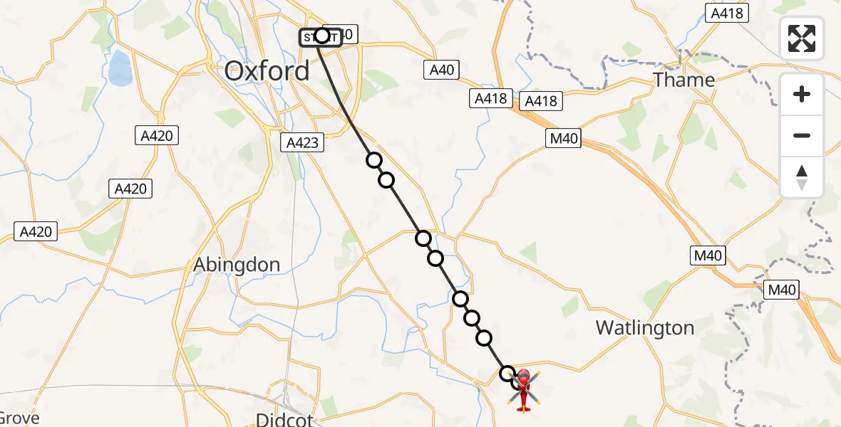 Flight route Air Ambulance Helicopter John Radcliffe Hospital - RAF Benson, 02 July 2026, 17:58