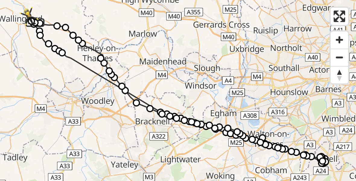 Flight route Police Helicopter South Oxfordshire - Benson, 02 July 2026, 18:06