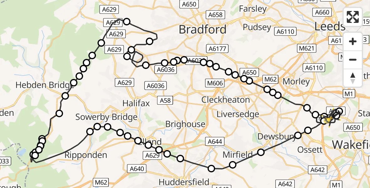 Flight route Police Helicopter East Ardsley - East Ardsley, 02 July 2026, 18:32