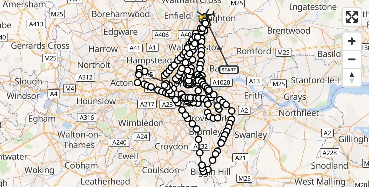 Flight route Police Helicopter Thames View - Sewardstonebury, 02 July 2026, 19:53