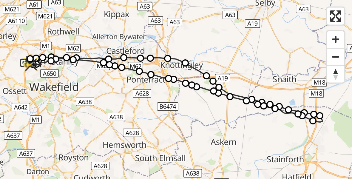 Flight route Police Helicopter East Ardsley - East Ardsley, 02 July 2026, 20:20