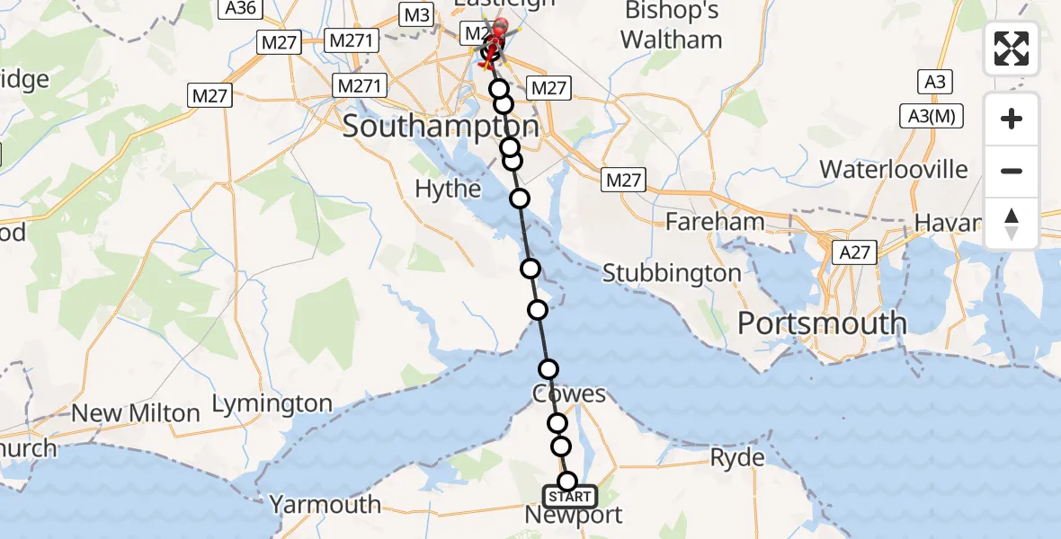 Flight route Air Ambulance Helicopter St Marys Hospital Isle Of Wight - Southampton Airport, 02 July 2026, 20:34