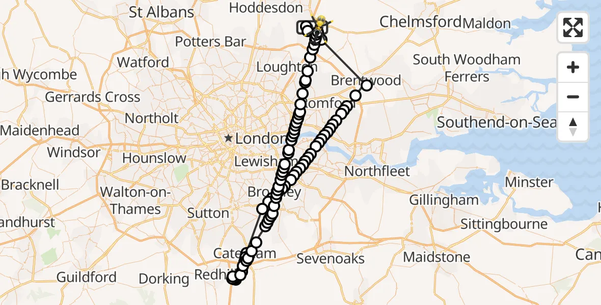 Flight route Police Helicopter North Weald Bassett - North Weald Airfield, 02 July 2026, 21:09