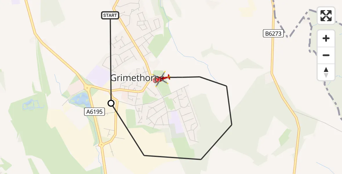 Flight route Air Ambulance Helicopter Barnsley - Barnsley, 02 July 2026, 21:15