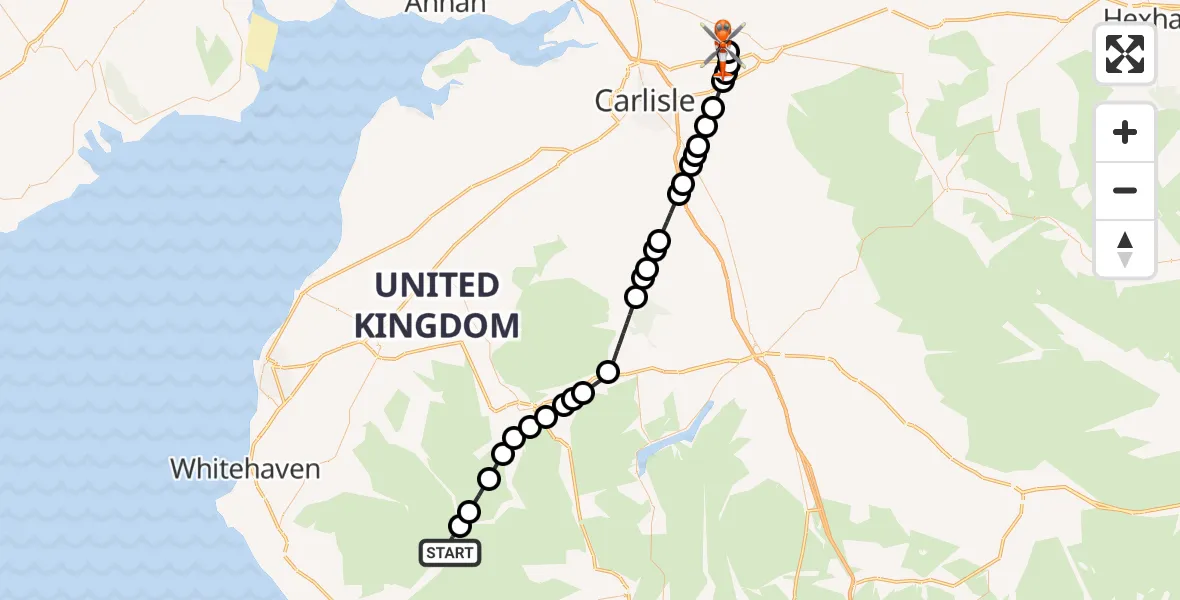 Flight route Coastguard Helicopter Wasdale - Carlisle Lake District Airport, 02 July 2026, 21:20