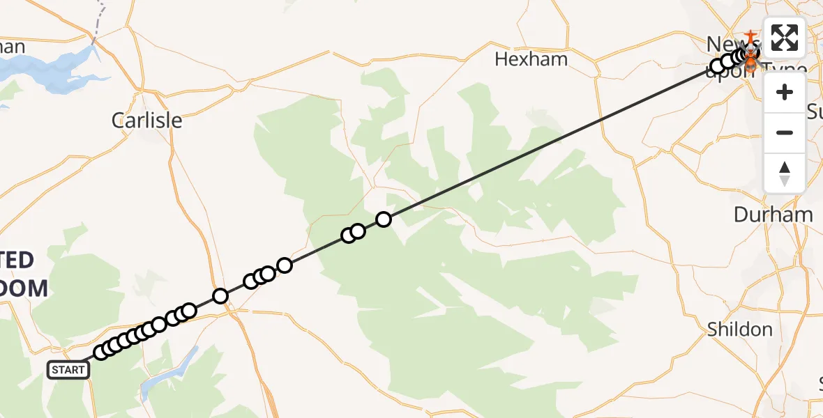 Flight route Coastguard Helicopter St. John's Castlerigg and Wythburn - Grainger Town, 02 July 2026, 21:50