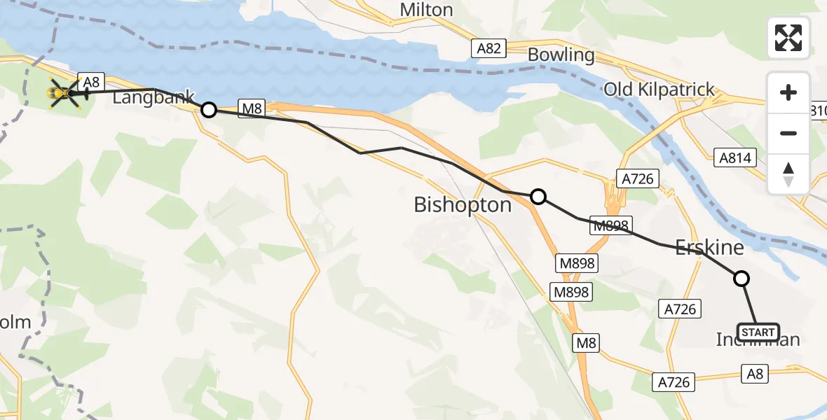 Flight route Police Helicopter Inchinnan - Langbank, 02 July 2026, 22:00
