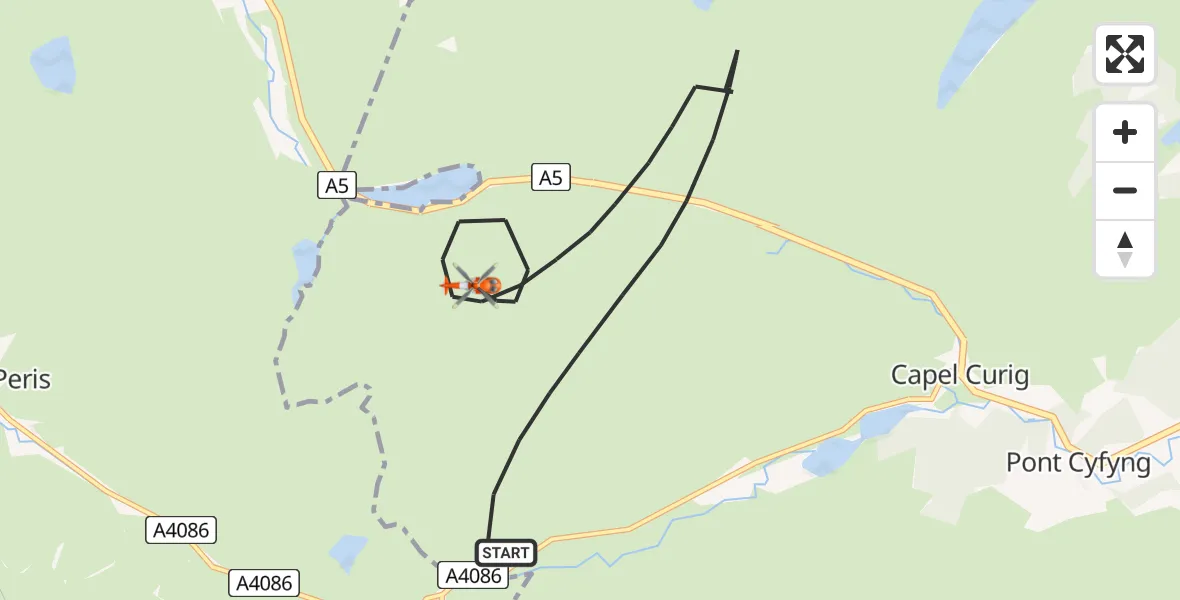 Flight route Coastguard Helicopter Capel Curig - Capel Curig, 02 July 2026, 22:18