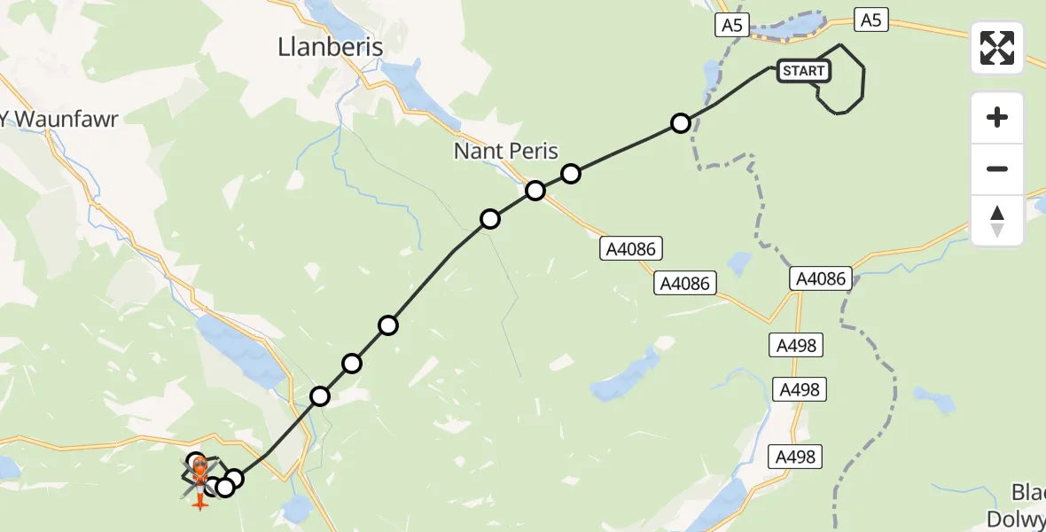 Flight route Coastguard Helicopter Capel Curig - Betws Garmon, 02 July 2026, 22:41