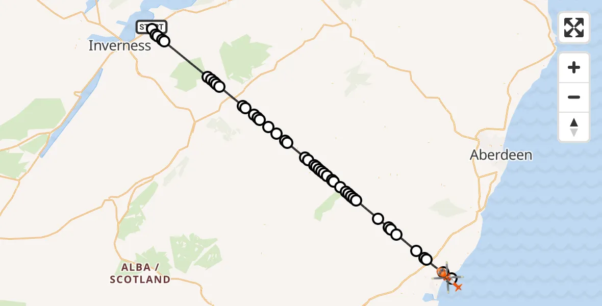 Flight route Coastguard Helicopter Inverness Airport - St Cyrus, 02 July 2026, 22:41