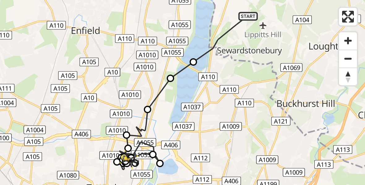 Flight route Police Helicopter Sewardstonebury - Enfield, 02 July 2026, 22:58