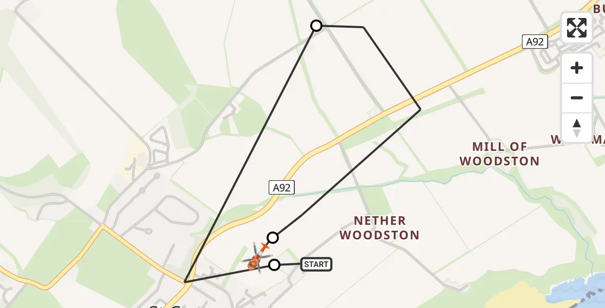 Flight route Coastguard Helicopter St Cyrus - Montrose, 03 July 2026, 00:00