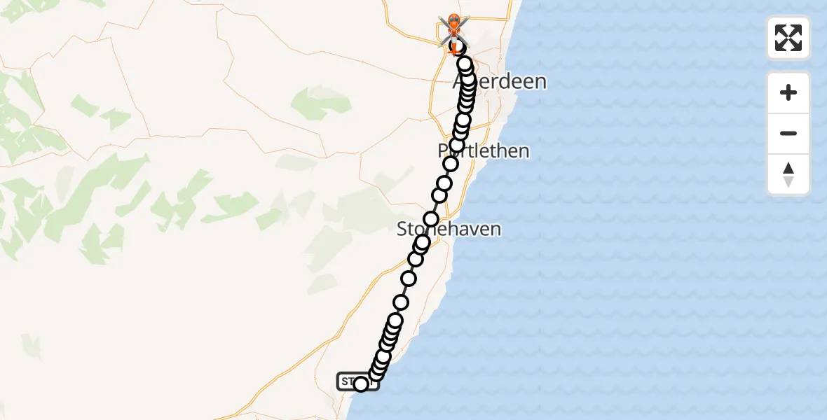 Flight route Coastguard Helicopter Montrose - Aberdeen International Airport, 03 July 2026, 00:15