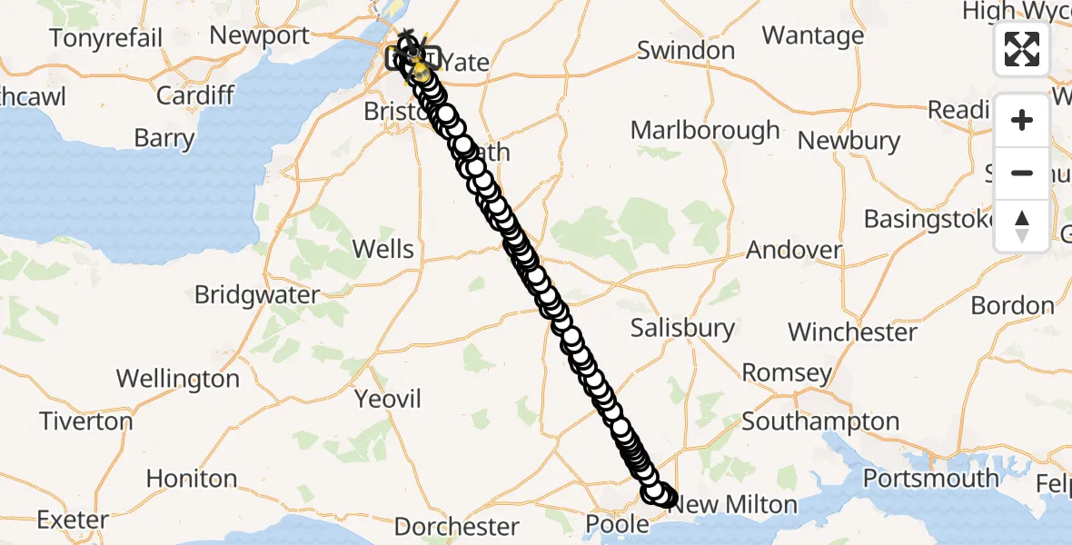Flight route Police Helicopter Almondsbury Helicopter Base - Almondsbury Helicopter Base, 03 July 2026, 00:30