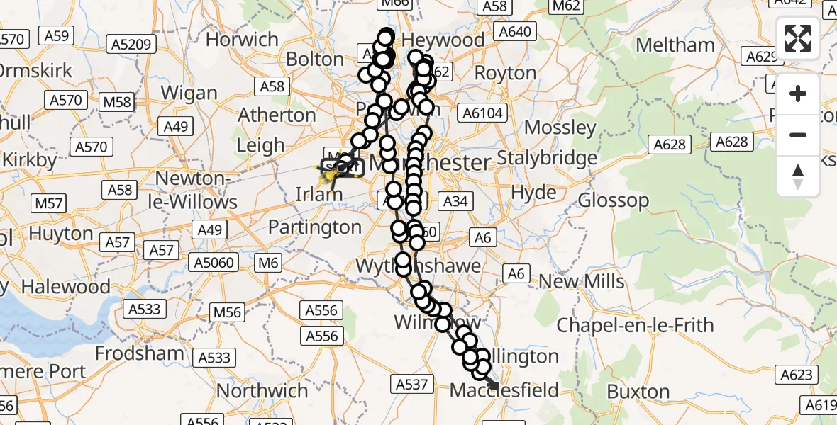 Flight route Police Helicopter Manchester Barton Aerodrome - Manchester Barton Aerodrome, 03 July 2026, 00:56