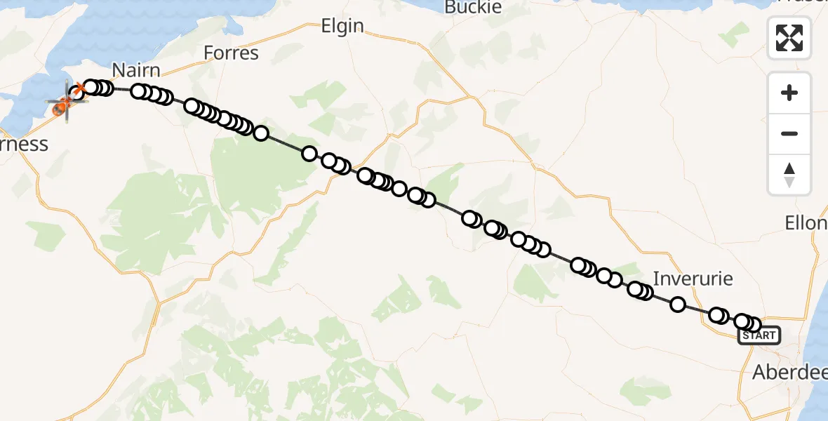 Flight route Coastguard Helicopter Aberdeen International Airport - Inverness Airport, 03 July 2026, 00:56